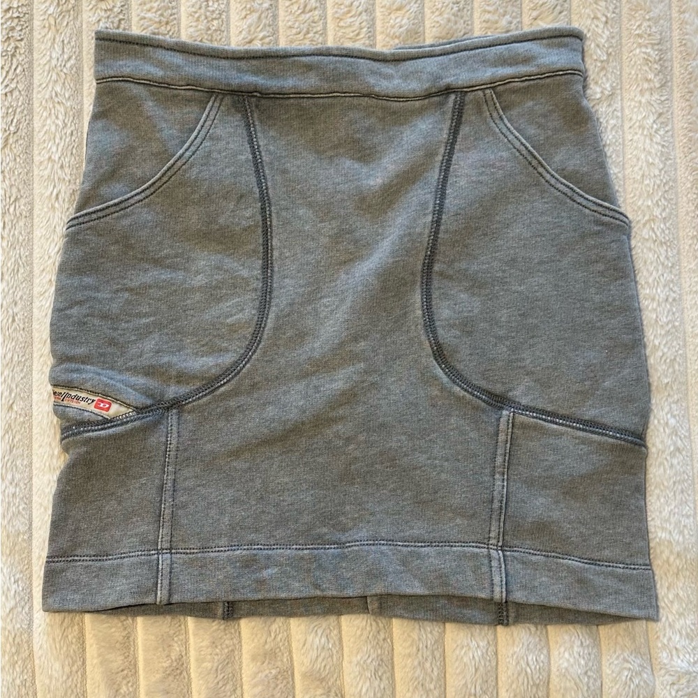 Diesel “slim” denim-effect stretchy jersey cotton mini skirt